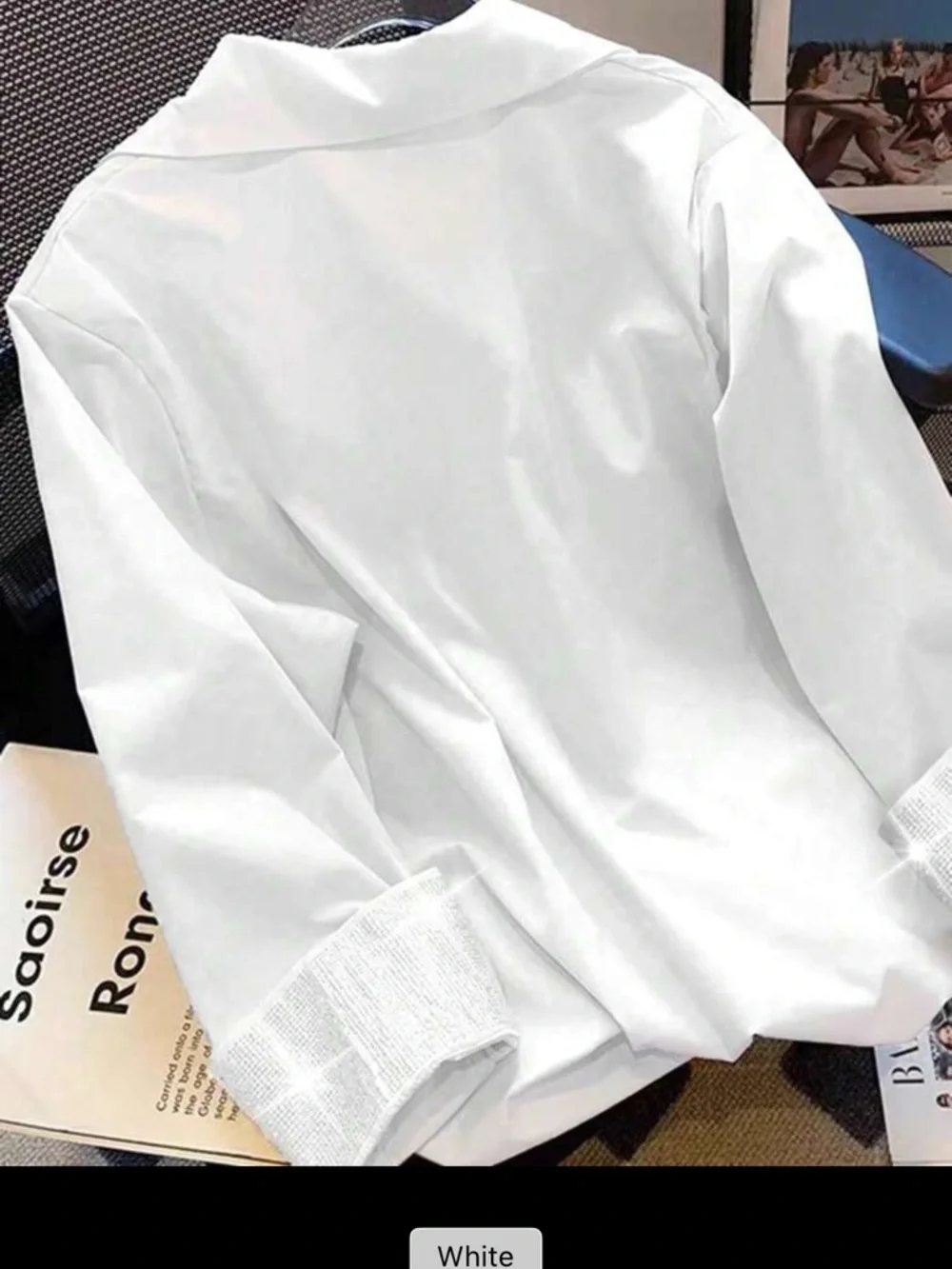 White Rhinestone SHEIN Button Down - Picture 2 of 4